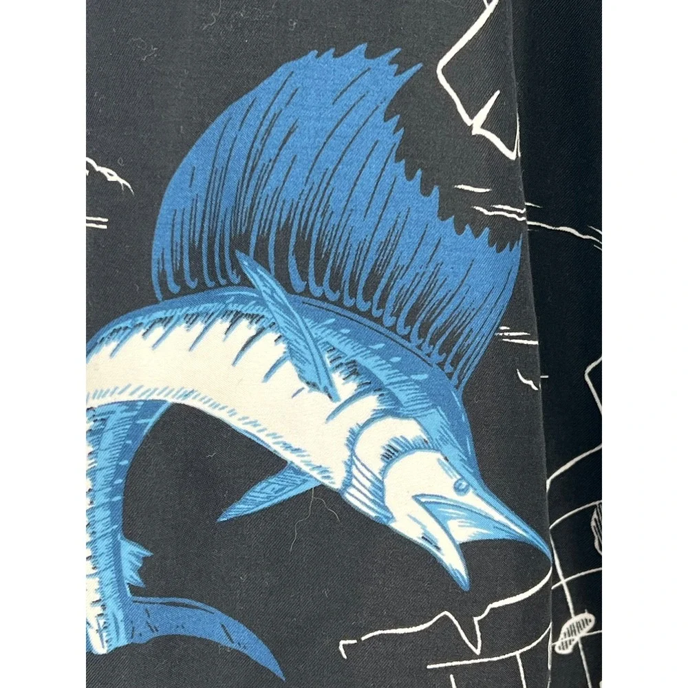 Mens Black Tropical Marlin Hibiscus Print Swim Trunks Board Shorts Elastic Waist
